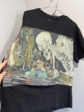 SOLD - Black Short-Sleeve Tee with Vintage Skeleton Print